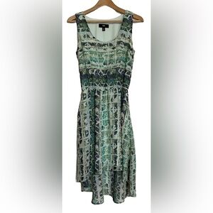 MASSIMO multi colour sleeveless sheer high low dress, opaque pale green lining